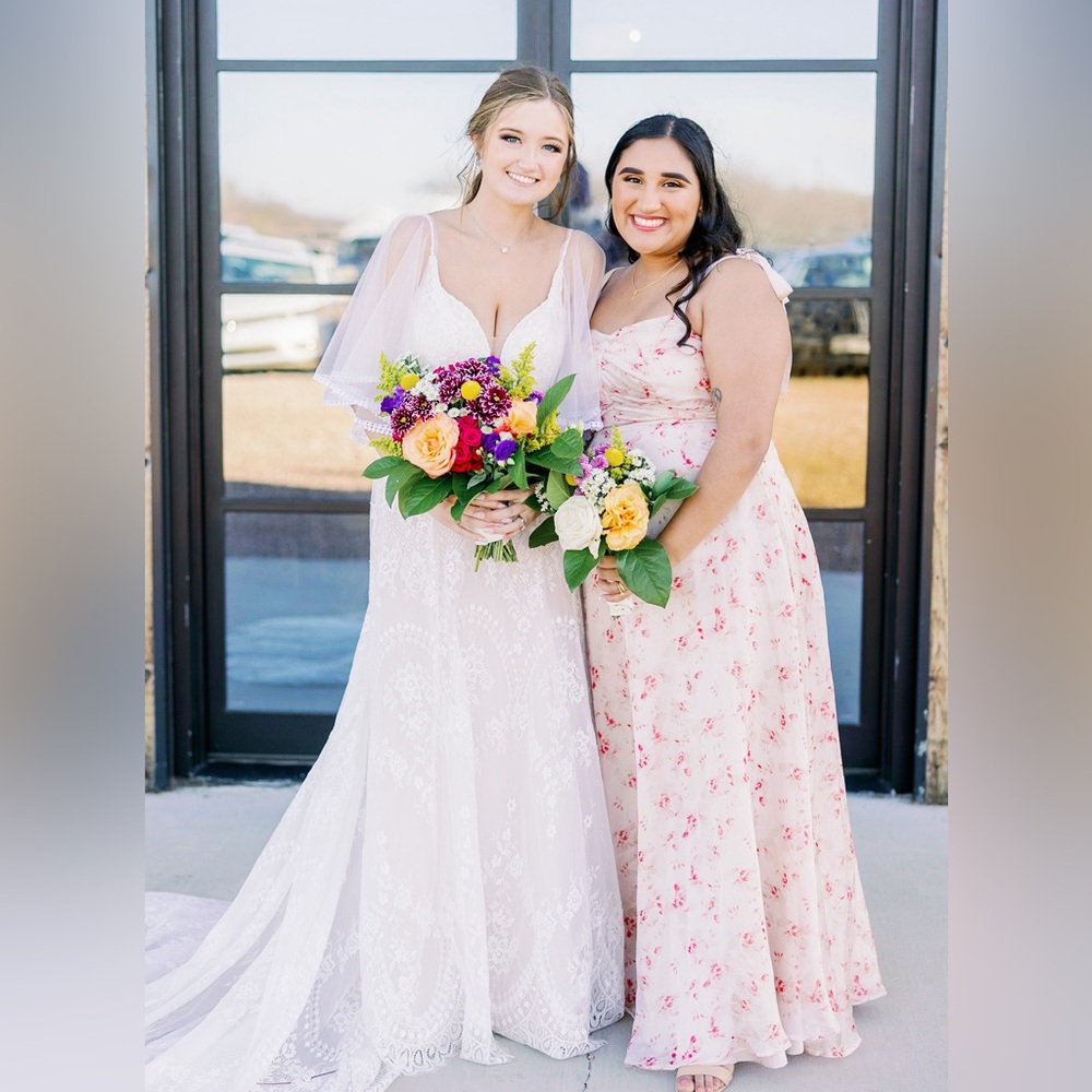 Pink satiny floral maxi dress Lulus prom bridesmaid